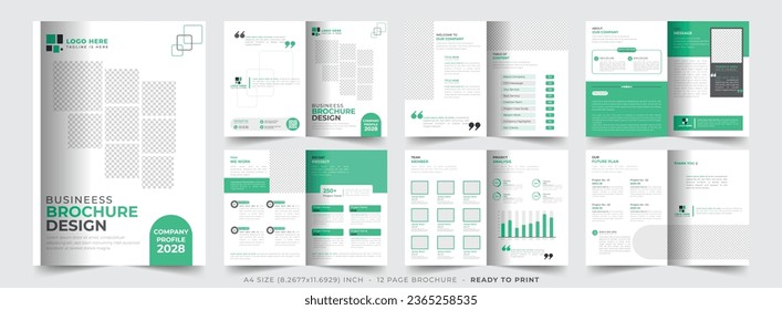 Business brochure template layout design, 12 page corporate brochure editable template layout, minimal business brochure template design.