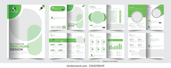 Business brochure template layout design, 12 page corporate brochure editable template layout, minimal business brochure template design.