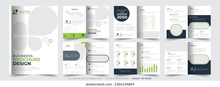 Business brochure template layout design, 12 page corporate brochure editable template layout