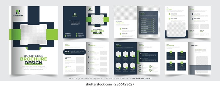 Business brochure template layout design, 12 page corporate brochure editable template layout