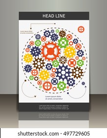 Business brochure, template or layout design with gears on background