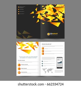 Business Brochure, Template layout with golden geometric triangles.