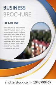 Business brochure template or magazine cover design with place for company picture. Can be used on flyers, banners, web, brochure or presentation. Vector brochure of business work. EPS 10.