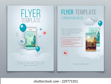 Business Brochure Template With Smartphone. Vector Background