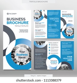 Business Brochure Template in Tri Fold Layout. Corporate Design Leaflet with replacable image.