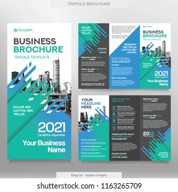 Business Brochure Template in Tri Fold Layout. Corporate Design Leaflet with replacable image.