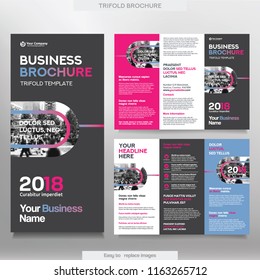 Business Brochure Template in Tri Fold Layout. Corporate Design Leaflet with replacable image.