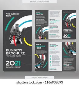 Business Brochure Template in Tri Fold Layout. Corporate Design Leaflet with replacable image.