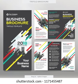 Business Brochure Template in Tri Fold Layout. Corporate Design Leaflet with replacable image.