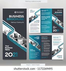 Business Brochure Template in Tri Fold Layout. Corporate Design Leaflet with replacable image.