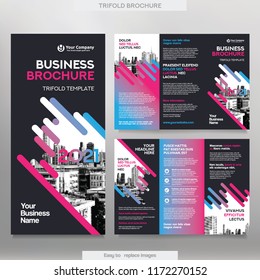 Business Brochure Template in Tri Fold Layout. Corporate Design Leaflet with replacable image.