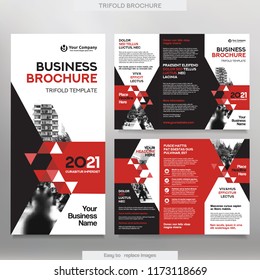 Business Brochure Template in Tri Fold Layout. Corporate Design Leaflet with replacable image.