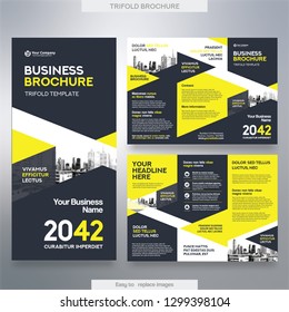 Business Brochure Template in Tri Fold Layout. Corporate Design Leaflet with replacable image.