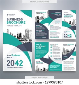 Business Brochure Template in Tri Fold Layout. Corporate Design Leaflet with replacable image.