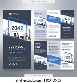 Business Brochure Template in Tri Fold Layout. Corporate Design Leaflet with replacable image.