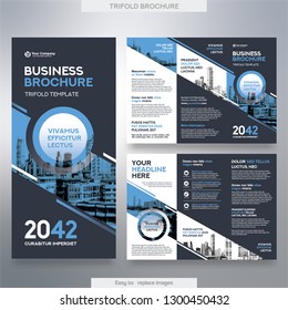 Business Brochure Template in Tri Fold Layout. Corporate Design Leaflet with replacable image.