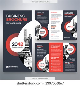 Business Brochure Template in Tri Fold Layout. Corporate Design Leaflet with replacable image.