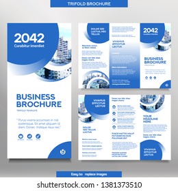 Business Brochure Template in Tri Fold Layout. Corporate Design Leaflet with replacable image.