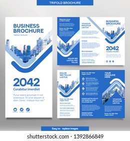 Business Brochure Template in Tri Fold Layout. Corporate Design Leaflet with replacable image