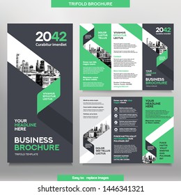 Business Brochure Template in Tri Fold Layout. Corporate Design Leaflet with replacable image.