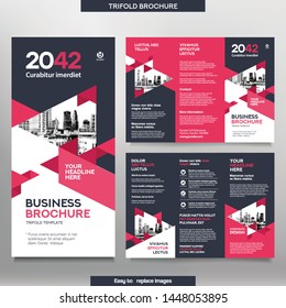 Business Brochure Template in Tri Fold Layout. Corporate Design Leaflet with replacable image.