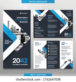 Business Brochure Template in Tri Fold Layout. Corporate Design Leaflet with replacable image.