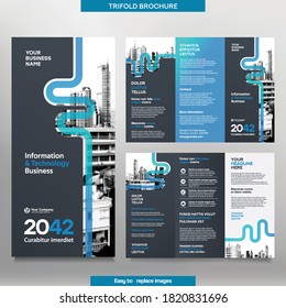 Business Brochure Template in Tri Fold Layout. Corporate Design Leaflet with replacable image.