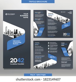 Business Brochure Template in Tri Fold Layout. Corporate Design Leaflet with replacable image.