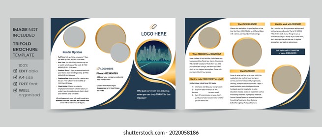 Business Brochure Template in Tri Fold Layout. Corporate Design Leaflet with replicable image.