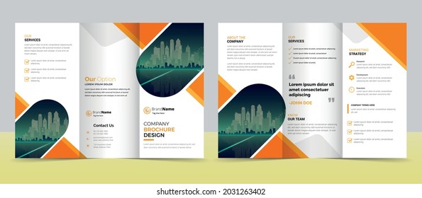 Business Brochure Template in Tri Fold Layout. Corporate Design Leaflet with replicable image.