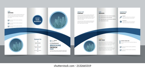 Business Brochure Template in Tri Fold Layout. Corporate Design Leaflet with Replaceable Image Shape.