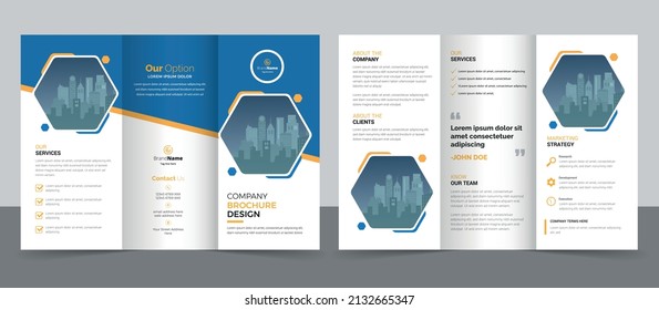 Business Brochure Template in Tri Fold Layout. Corporate Design Leaflet with Replaceable Image Shape.