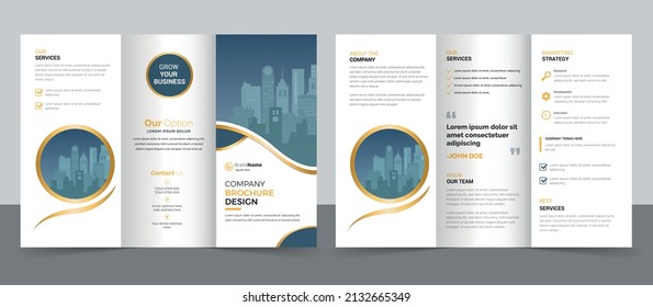 Business Brochure Template in Tri Fold Layout. Corporate Design Leaflet with Replaceable Image Shape.