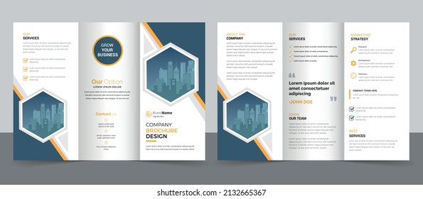 Business Brochure Template in Tri Fold Layout. Corporate Design Leaflet with Replaceable Image Shape.