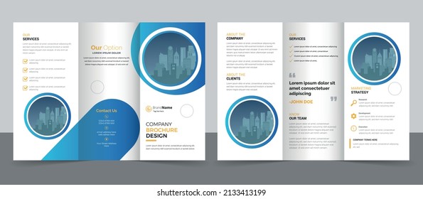 Business Brochure Template in Tri Fold Layout. Corporate Design Leaflet with Replaceable Image Shape.