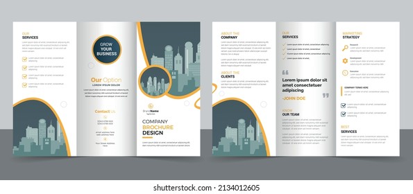Business Brochure Template in Tri Fold Layout. Corporate Design Leaflet with Replaceable Image Shape.