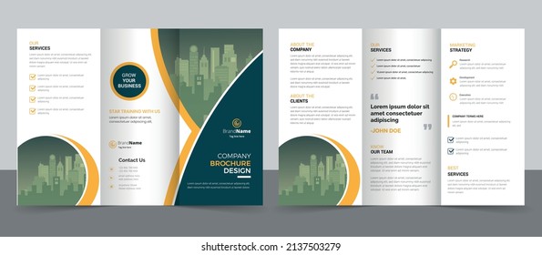 Business Brochure Template in Tri Fold Layout. Corporate Design Leaflet with Replaceable Image Shape.