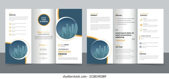 Business Brochure Template in Tri Fold Layout. Corporate Design Leaflet with Replaceable Image Shape.