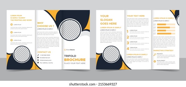 Business Brochure Template in Tri Fold Layout. Corporate Design Leaflet with Replaceable Image Shape.