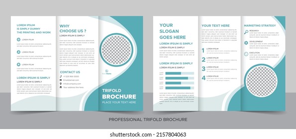 Business Brochure Template in Tri Fold Layout. Corporate Design Leaflet with Replaceable Image Shape.