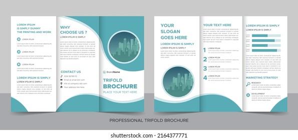 Business Brochure Template in Tri Fold Layout. Corporate Design Leaflet with Replaceable Image Shape.