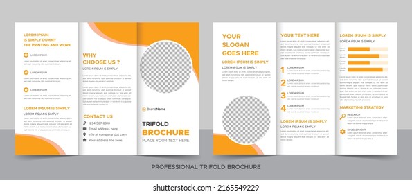 Business Brochure Template in Tri Fold Layout. Corporate Design Leaflet with Replaceable Image Shape.