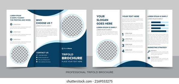 Business Brochure Template in Tri Fold Layout. Corporate Design Leaflet with Replaceable Image Shape.