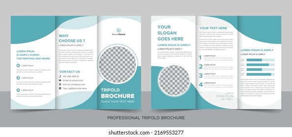 Business Brochure Template in Tri Fold Layout. Corporate Design Leaflet with Replaceable Image Shape.