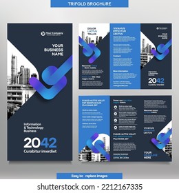 Business Brochure Template in Tri Fold Layout. Corporate Design Leaflet with replacable image.