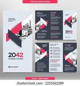 Business Brochure Template in Tri Fold Layout. Corporate Design Leaflet with replacable image.