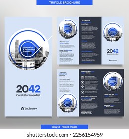 Business Brochure Template in Tri Fold Layout. Corporate Design Leaflet with replacable image.