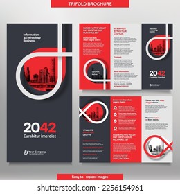 Business Brochure Template in Tri Fold Layout. Corporate Design Leaflet with replacable image.