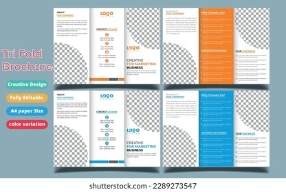 Business Brochure Template in Tri Fold Layout. Corporate Design Leaflet with replacable image.