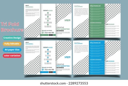 Business Brochure Template in Tri Fold Layout. Corporate Design Leaflet with replacable image.